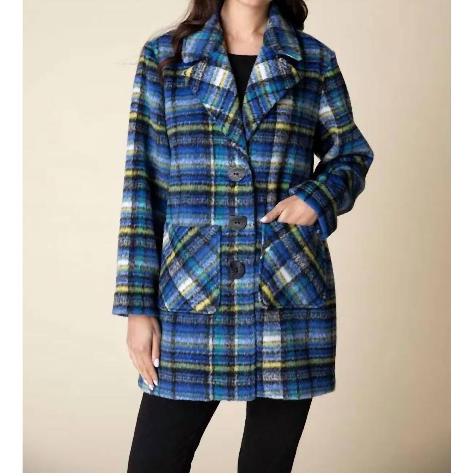 New Habitat Tartan Car Coat In Sapphire